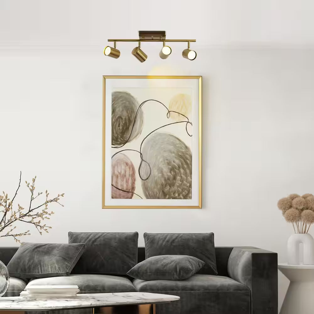 1.6 Ft. 4-Light Brass Gold Modern Track Lighting Kits Linear Rotating Head Track Light with Metal Shade, Ceiling Light