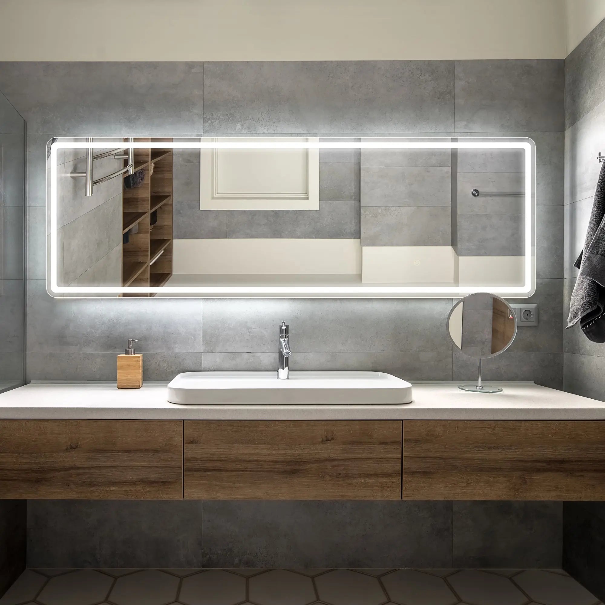 Gianna 64"X21" LED Full Length Mirror with Aluminum Frame and Polished Glass for Bedroom