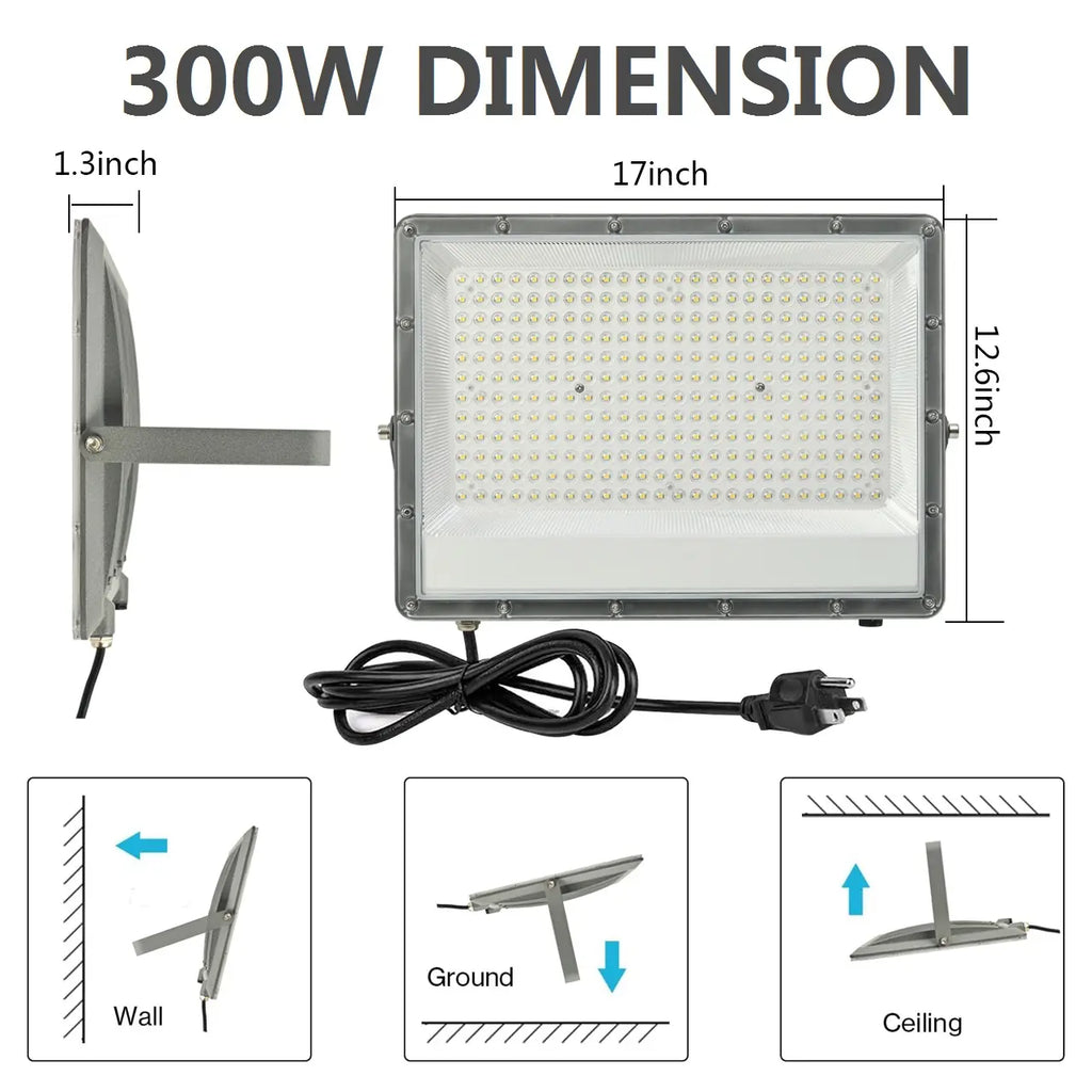 JLLED 100W 200W 300W LED Outdoor Flood Light IP65 Waterproof 6500K 27000LM Super Bright Security Lights for Wall, Garden, Backyard, Garage, Stadium Canopy