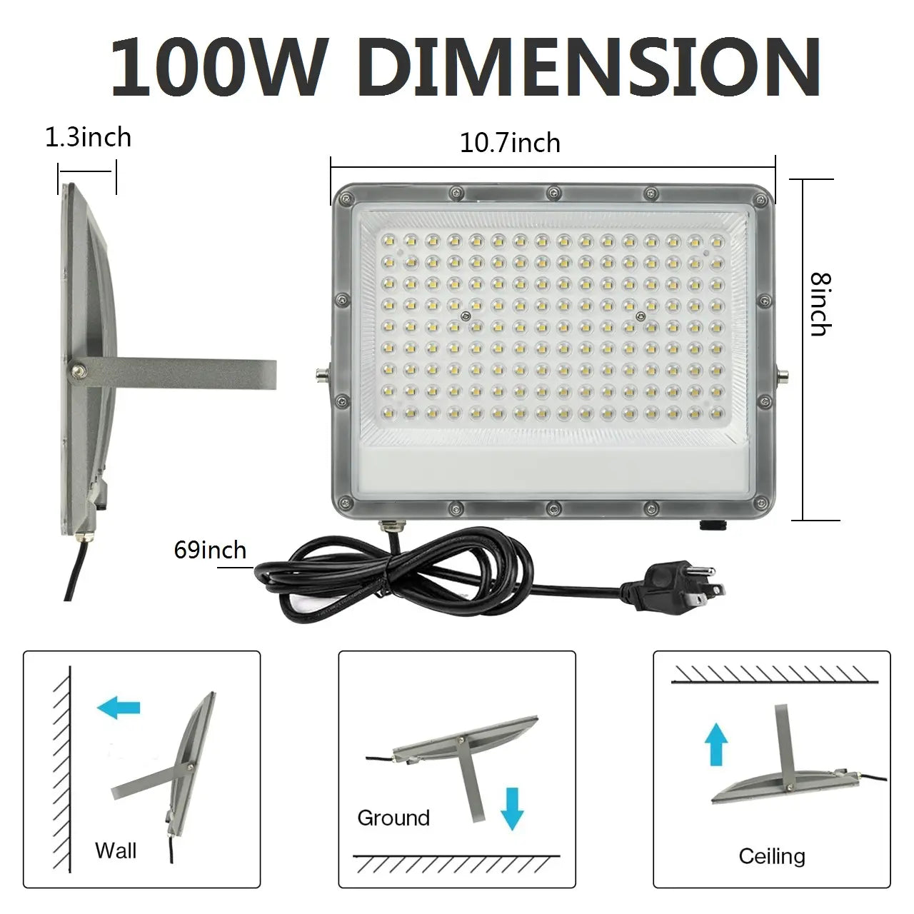 JLLED 100W 200W 300W LED Outdoor Flood Light IP65 Waterproof 6500K 27000LM Super Bright Security Lights for Wall, Garden, Backyard, Garage, Stadium Canopy