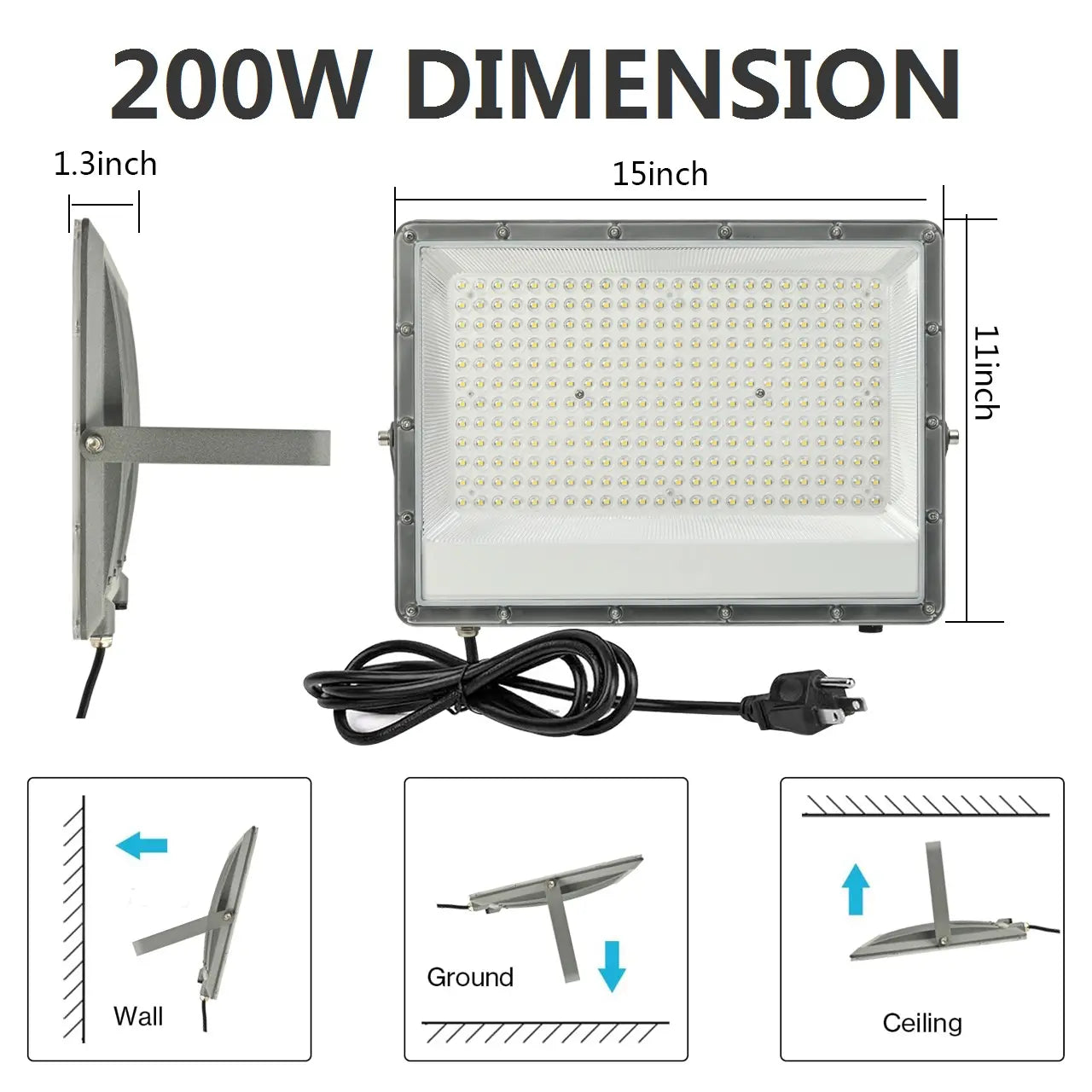 JLLED 100W 200W 300W LED Outdoor Flood Light IP65 Waterproof 6500K 27000LM Super Bright Security Lights for Wall, Garden, Backyard, Garage, Stadium Canopy