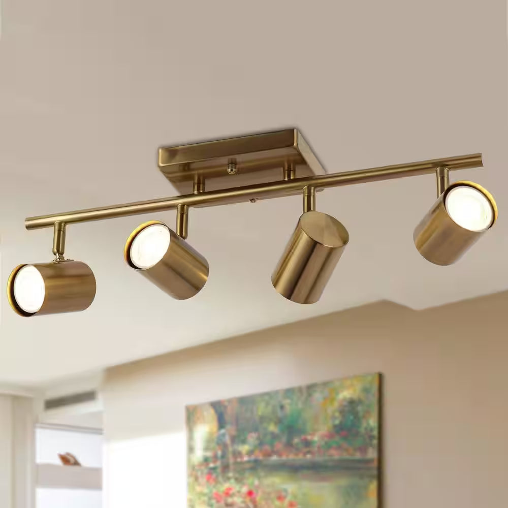 1.6 Ft. 4-Light Brass Gold Modern Track Lighting Kits Linear Rotating Head Track Light with Metal Shade, Ceiling Light